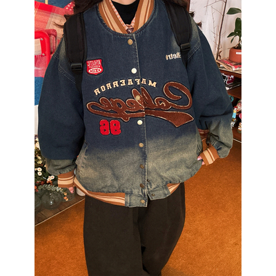 C2自制/美式复古棒球服外套男女同款秋冬新款宽松休闲夹克百搭潮