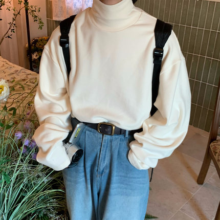 C2自制/秋冬基础款纯色高领百搭加厚打底T恤衫潮牌情侣百搭上衣