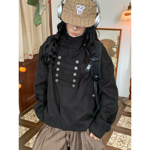 C2自制/复古朋克风双排扣立领夹克男女同款宽松设计感廓形短外套