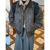 美式 复古机车风做旧皮衣外套男女同款 秋款 C2自制 工装 夹克上衣潮