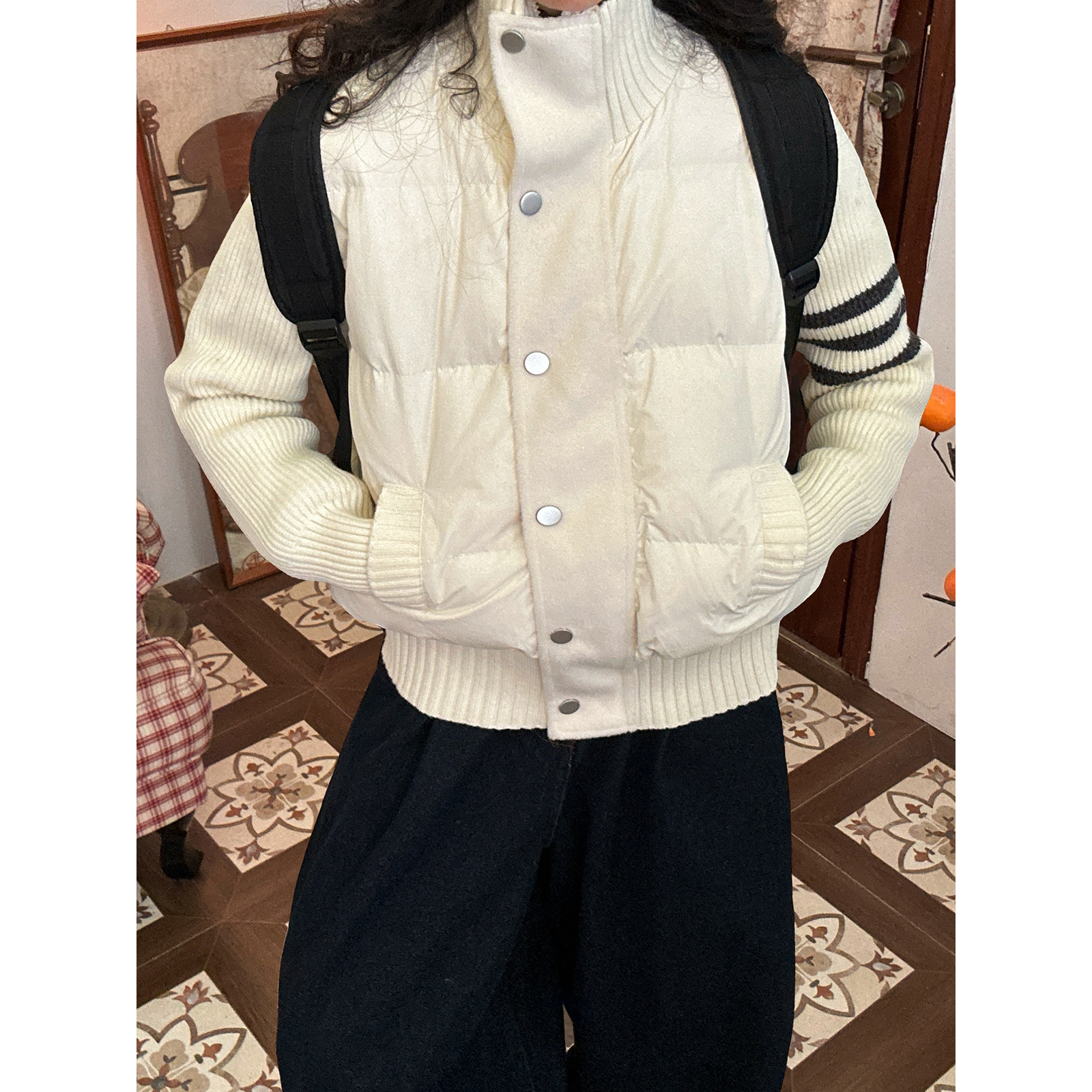 【新品买二送一】学院风立领针织拼接短款羽绒服女秋冬款简约外套