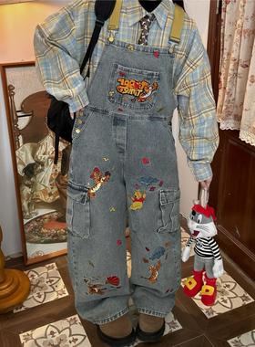C2自制/古着vintage童趣复古水洗蓝色牛仔背带裤男女百搭连体裤潮