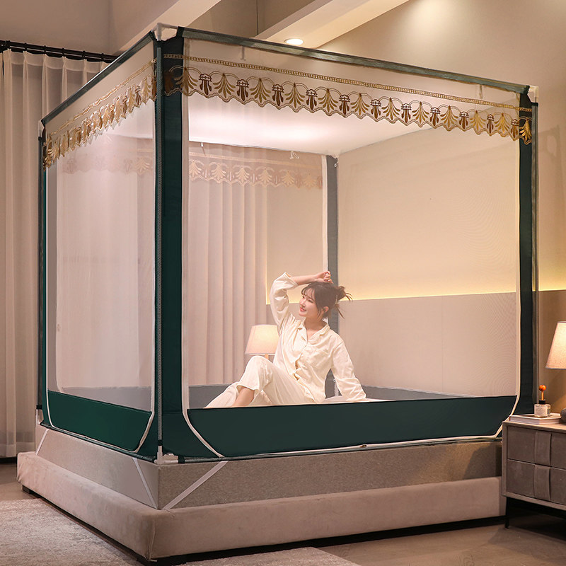 外穿杆坐床式宝宝防摔全底蚊帐1.35x1.5x1.9m床2x2米回底加密方帐