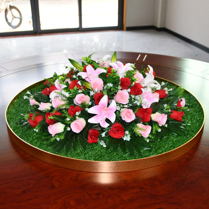 餐桌假花大圆桌中间装饰花摆件人造花圆形转盘绢花中式一体仿真花