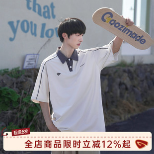 GOOZI MADE 美式学院风撞色Polo衫短袖T恤男夏季透气网眼半袖上衣