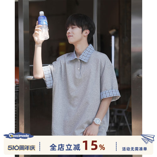 GOOZIMADE假两件polo衫短袖男夏