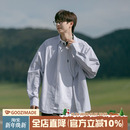 男生秋冬宽松休闲衬衣外套 衬衫 @港仔文艺男 日系复古蓝色条纹长袖