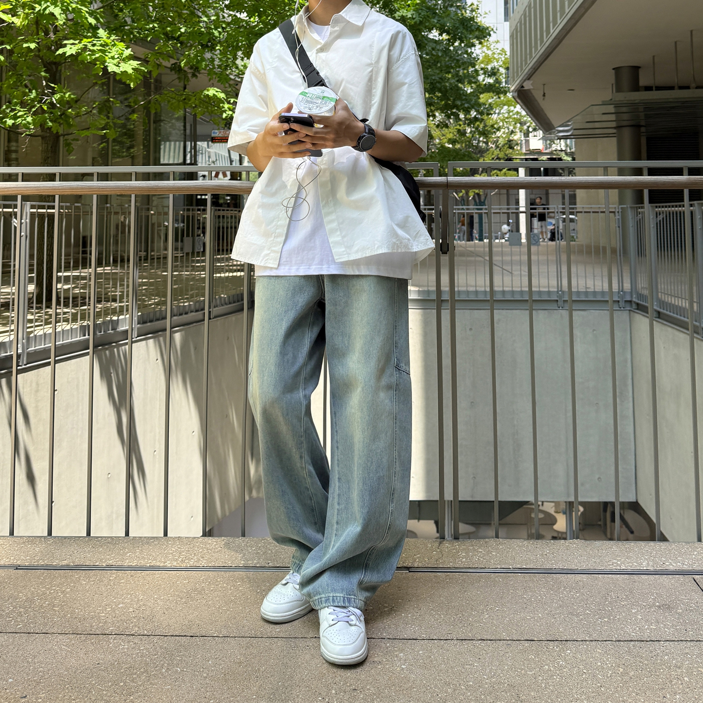 @港仔文艺男 水洗解构拼接牛仔裤男夏季2025新款宽松直筒休闲长裤