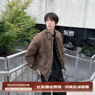 GOOZI MADE巴恩风假两件棉服男冬季美式夹克棉衣外套拼接翻领棉袄
