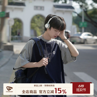 GOOZI MADE 速干插肩袖短袖T恤男夏季凉感美式撞色运动五分袖上衣