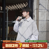 GOOZI 学院风宽松翻领上衣 卫衣男生春季 MADE美式 假两件条纹polo衫