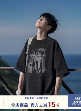 GOOZI MADE 270g重磅水洗印花短袖T恤男夏季美式高街男生半袖男款