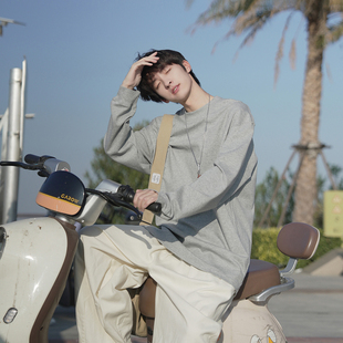 GOOZI MADE 280g重磅长袖T恤男春季内搭打底衫男生速干小领口上衣