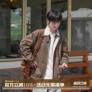 GOOZI MADE知识分子巴恩风翻领夹克男秋季条纹拼接通勤飞行员外套