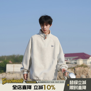 2025新款 男生灰色套頭上衣 420g重磅半拉鏈衛衣男秋季 @港仔文藝男