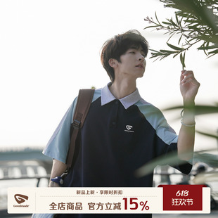 GOOZI MADE 255g重磅双纱短袖T恤男夏季学院风撞色拼接翻领polo衫