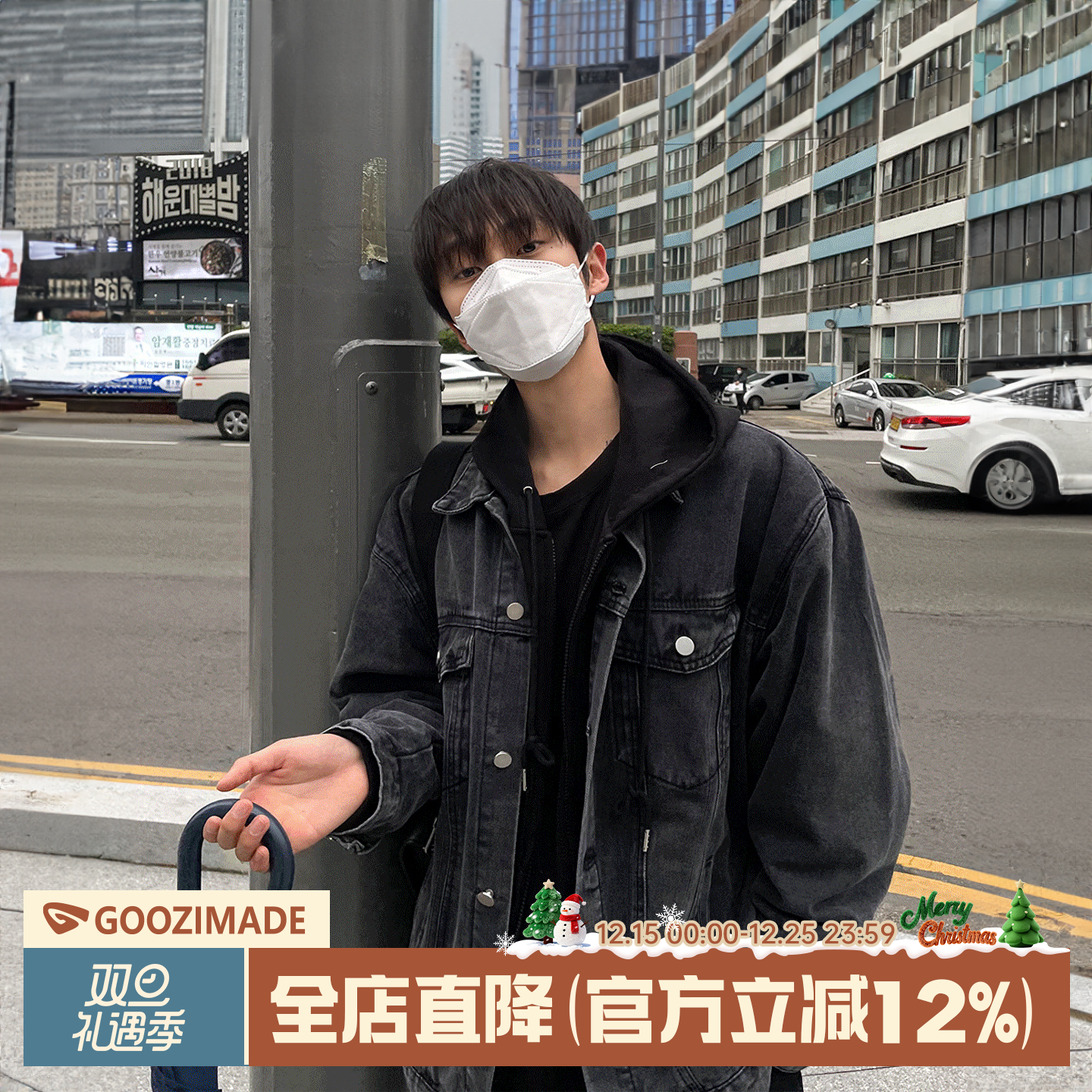 港仔文艺男黑色水洗牛仔外套男生