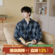 MADE 复古青少年翻领工装 刺绣格子衬衫 GOOZI 男春季 美式 长袖 衬衣
