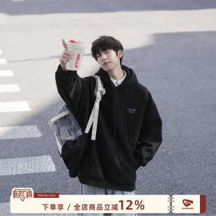 外套男款 GOOZI 宽松帽衫 男生美式 MADE420g重磅黑色连帽卫衣男春季