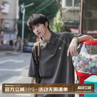 GOOZI MADE撞色哈苏线短袖T恤男夏季美式印花翻领polo衫半袖上衣