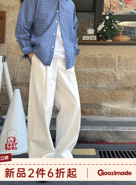 GOOZI MADE 白色直筒休闲裤男夏季美式解构纯棉宽松男生运动裤子