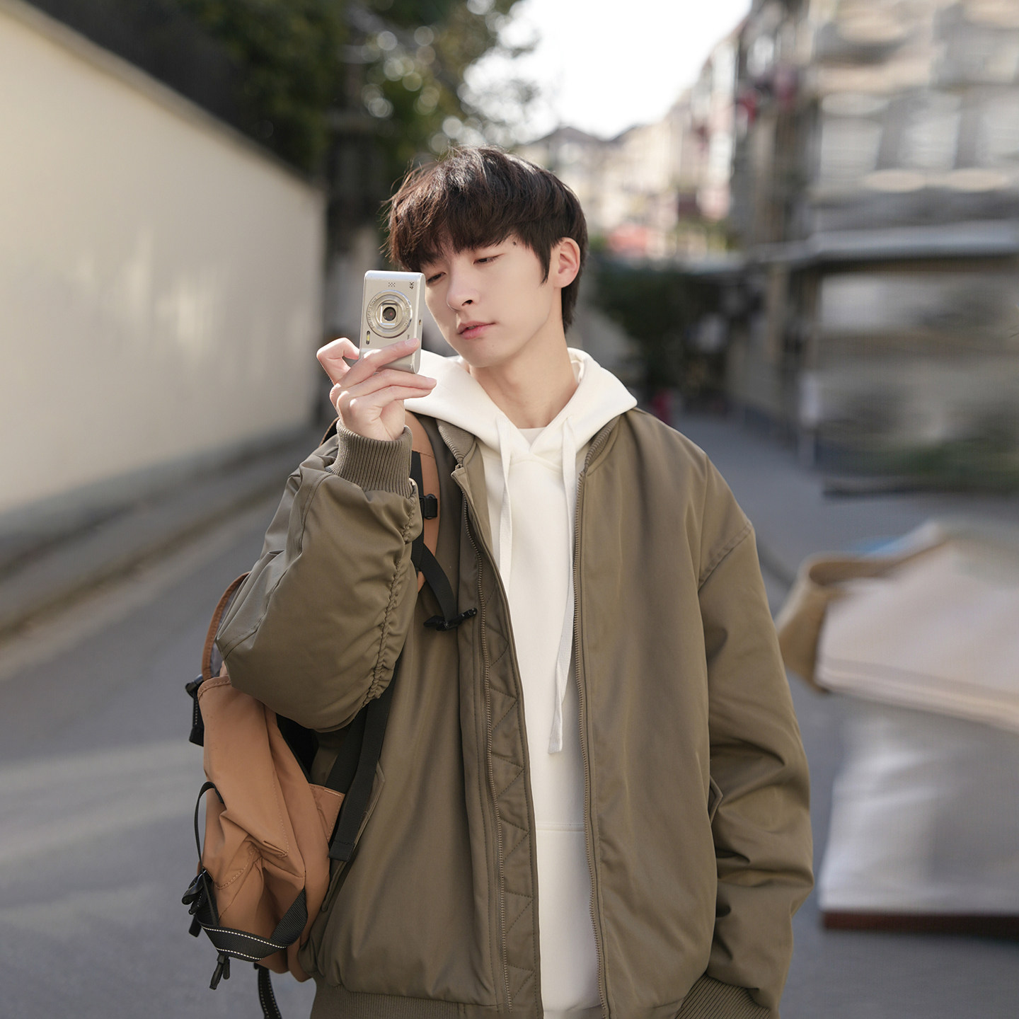 GOOZI MADE 军绿色工装外套男冬季短款cleanfit美式飞行员夹克衫