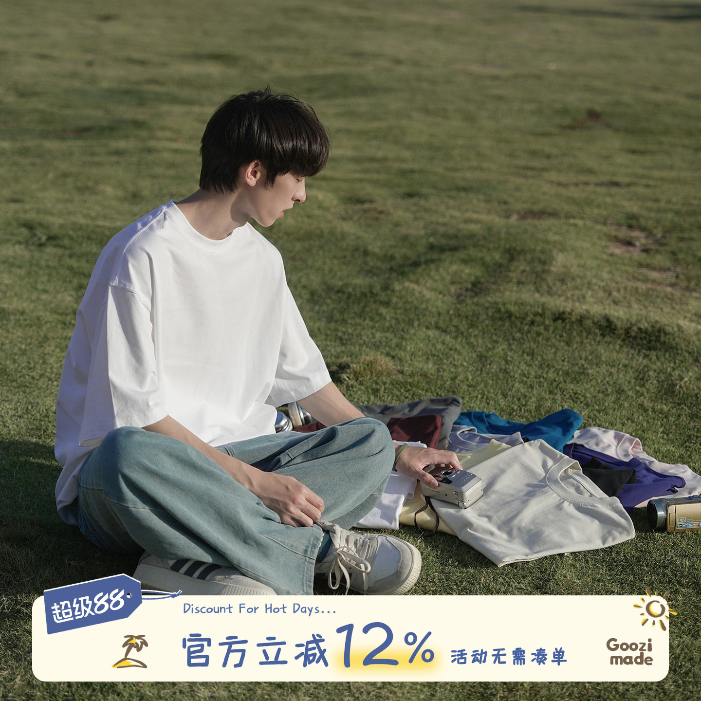GOOZIMADE夏季纯色宽松短袖T恤图片