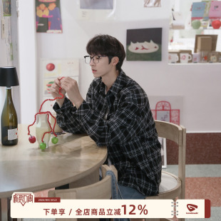 男长袖 日系撞色格子衬衫 春季 新款 衬衣外套 GOOZI 青少年工装 MADE