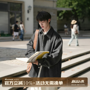 GOOZI MADE 竖条纹毛呢衬衫男秋季日系复古男生休闲长袖衬衣外套