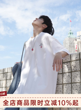GOOZI MADE 280g重磅后背印花短袖T恤男夏季美式男生白色半袖上衣