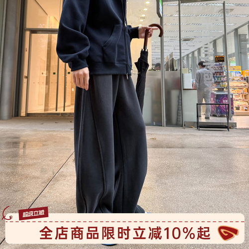 弯刀裤男直筒长裤宽松运动休闲裤