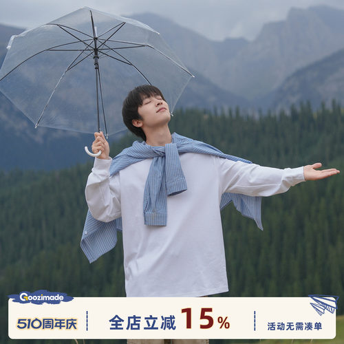GOOZIMADE重磅白色长袖T恤男春
