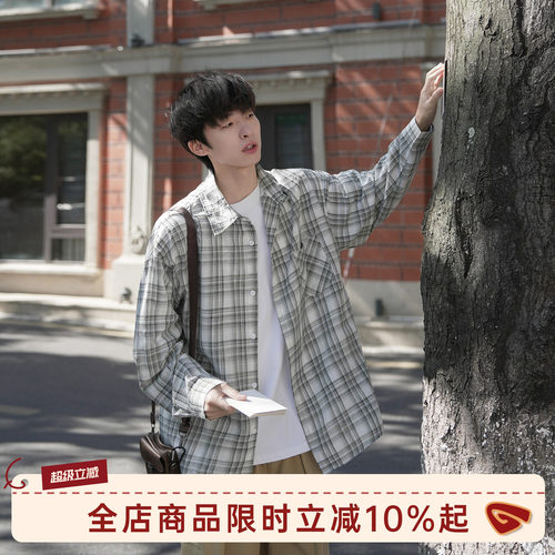GOOZIMADE美式格纹衬衫男休闲