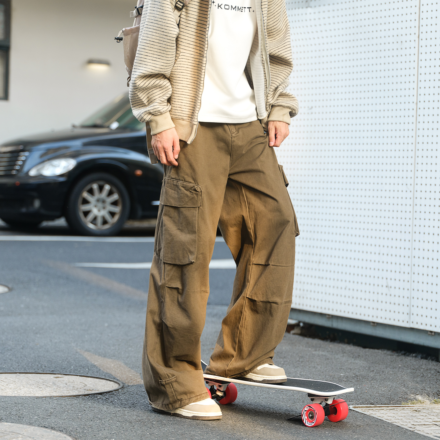 日系口袋阔腿工装裤男秋冬直筒裤