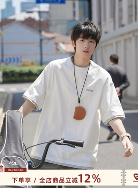 GOOZI MADE 270g重磅假两件索罗娜凉感短袖T恤男夏季拼接刺绣上衣