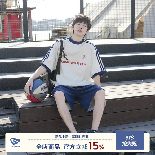 GOOZIMADE重磅三条杠短袖T恤男