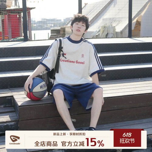 GOOZIMADE重磅三条杠短袖T恤男