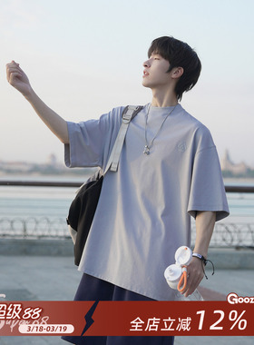 GOOZI MADE 270g重磅日系Logo印花短袖男夏季半截袖男生小领口T恤