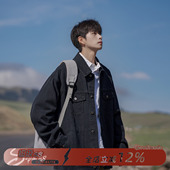 夹克男款 男生宽松痞帅复古日系工装 MADE黑色牛仔外套男春季 GOOZI