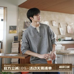 GOOZI MADE 假两件亨利领毛衣男冬季复古宽松套头针织衫上衣男款