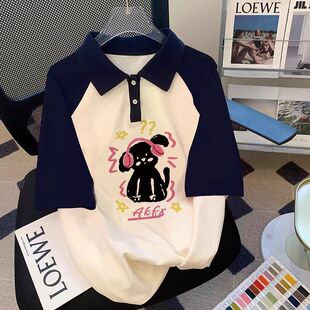 少女大童拼色POLO衫女短袖T恤夏季2026新款初中学生宽松半袖上衣