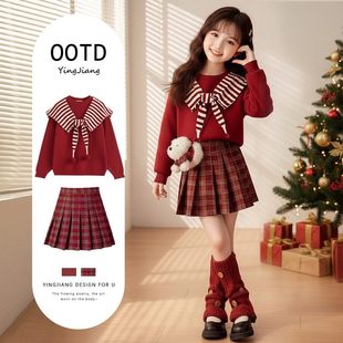 女童裙子冬装2025新款女大童圣诞新年衣服高级感富家小千金连衣裙