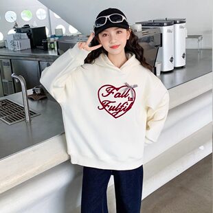 女童卫衣加绒秋冬款2026新款女大童时髦休闲冬装加厚儿童连帽上衣