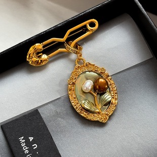 油画独孤天然珍珠胸针高档女胸花设计感小众秋冬大衣高端毛衣别针