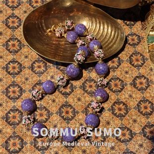 中古老料子紫色蛙皮穆拉诺琉璃项链耳环手串手链套装复古耳钩耳饰