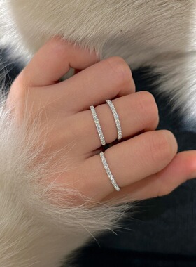 小红书同款排钻戒指女S925纯银排戒碎钻指环叠戴半圈钻戒极简叠戴