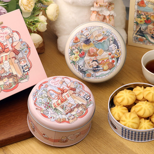 马口铁 曲奇饼干点心手工烘焙雪花酥圆形马口铁盒浮雕工艺礼品包装