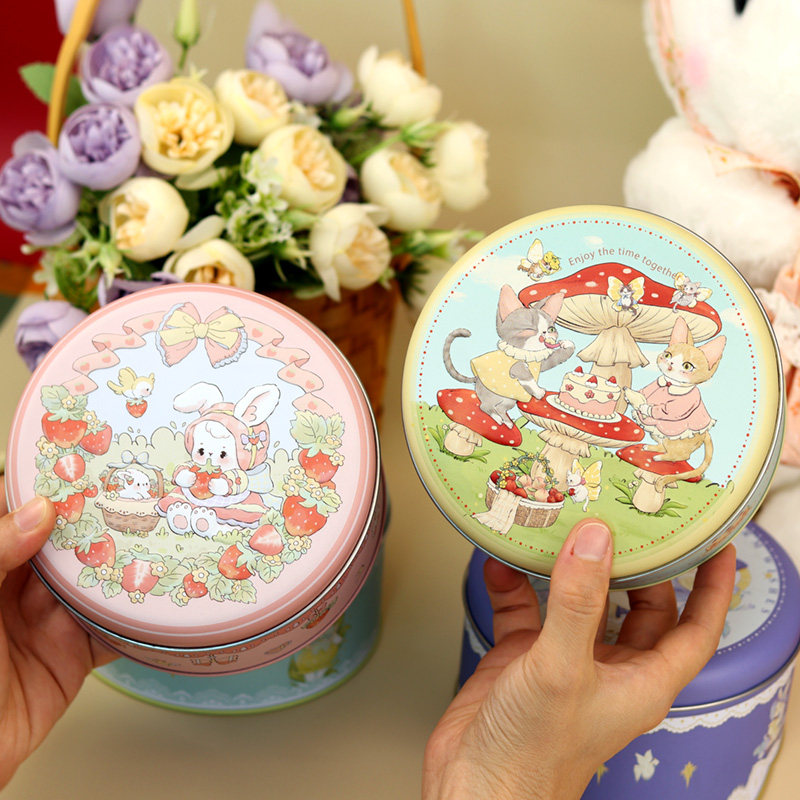 曲奇饼干点心手工烘焙雪花酥圆形马口铁盒浮雕工艺礼品包装马口铁