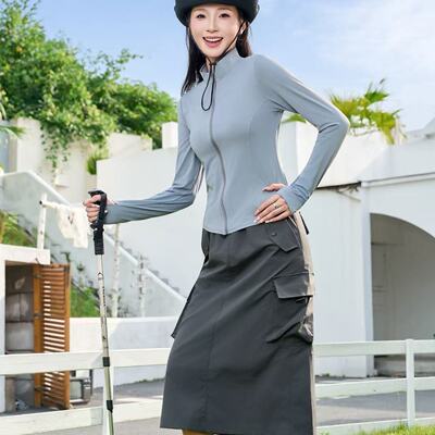 防晒衣修身立领运动外套女款收腰显瘦冰丝凉感连帽防晒服