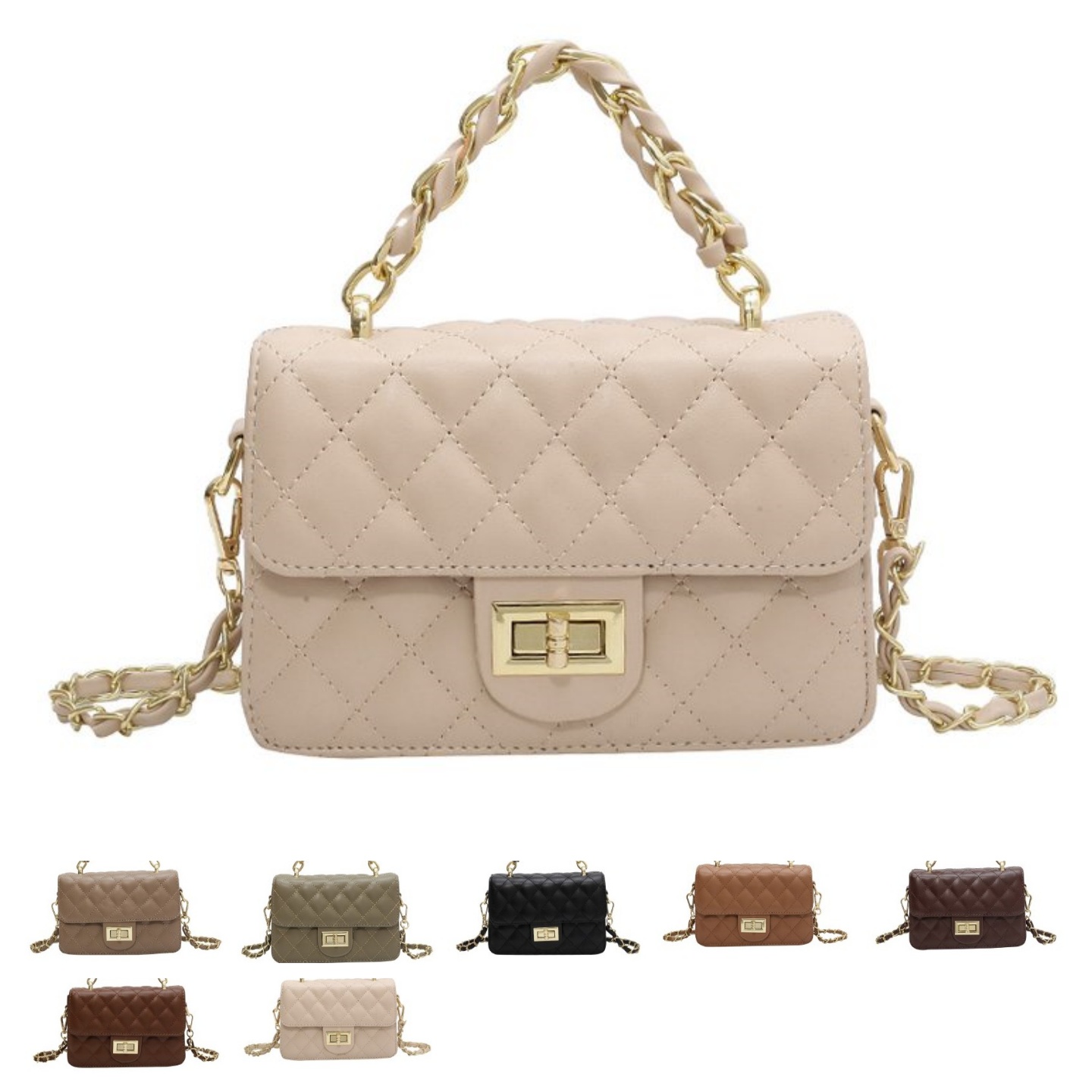 2021新款香风菱格链条手提小方包